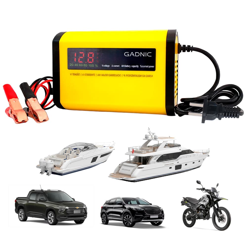 Cargador De Baterías Auto Moto Lancha Gadnic Con Pantalla LED 12 V
