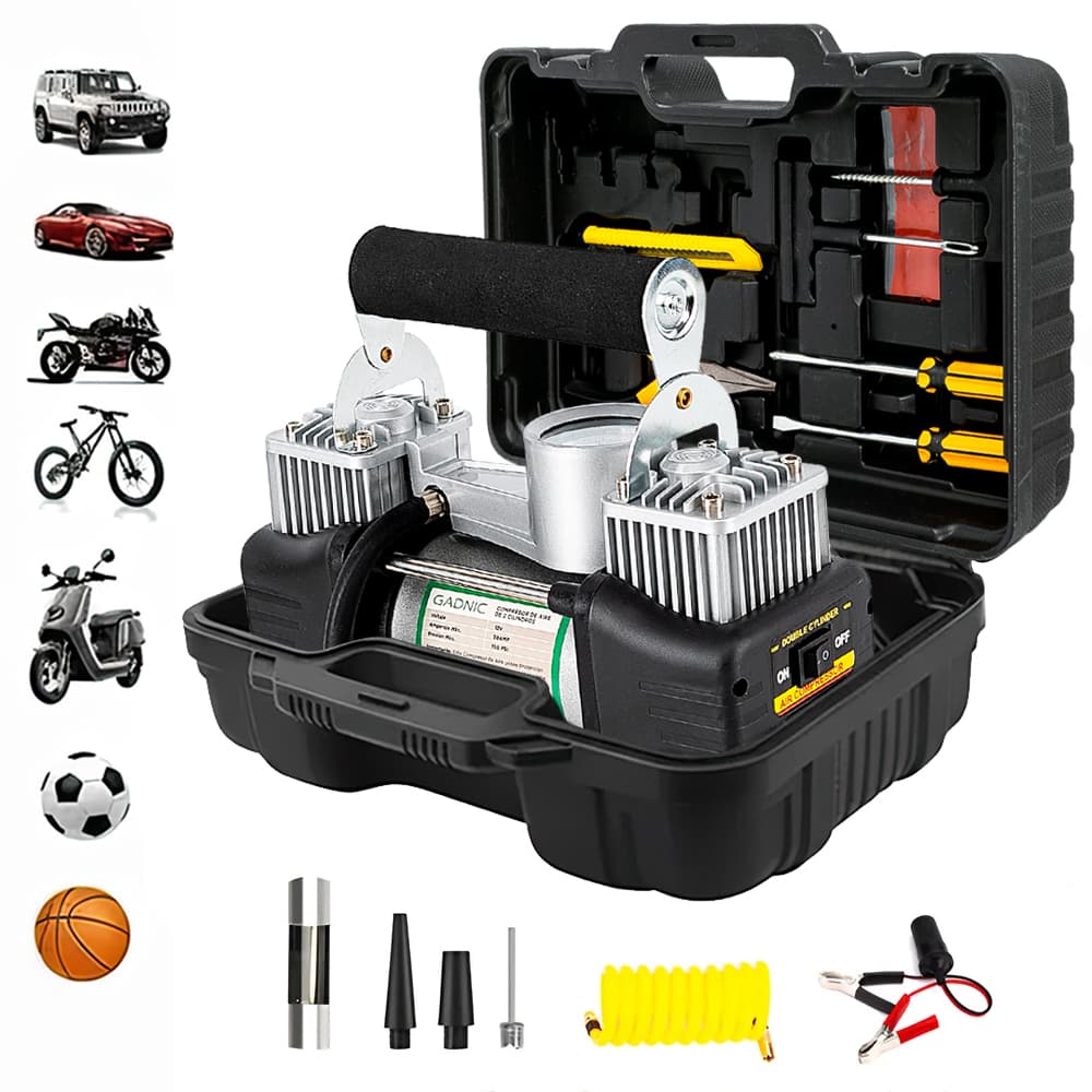 Compresor Gadnic 12v Portátil 60Ltmin 150psi Doble Pistón Inflador Multipropósito