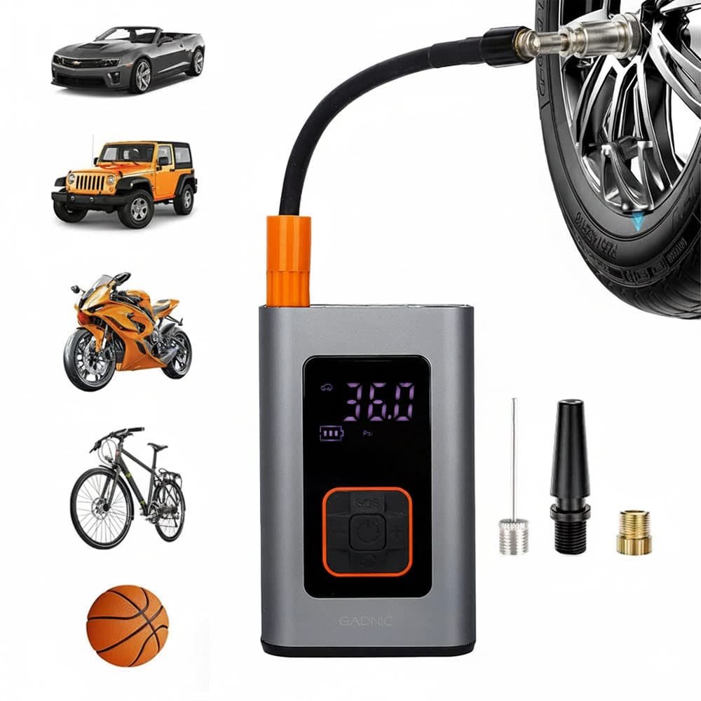 Inflador de Neumáticos Gadnic Inalámbrico Mini Recargable Pantalla LED 150 PSI Potencia 80W Batería 4000 mAh
