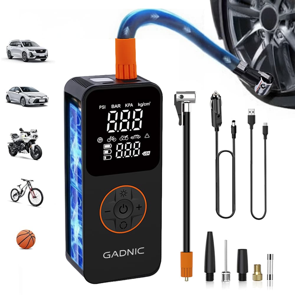 Inflador Inalambrico Gadnic Portatil Compresor De Aire 2600 mAh Digital Recargable Con Auto Stop Luz Led Para Neumaticos