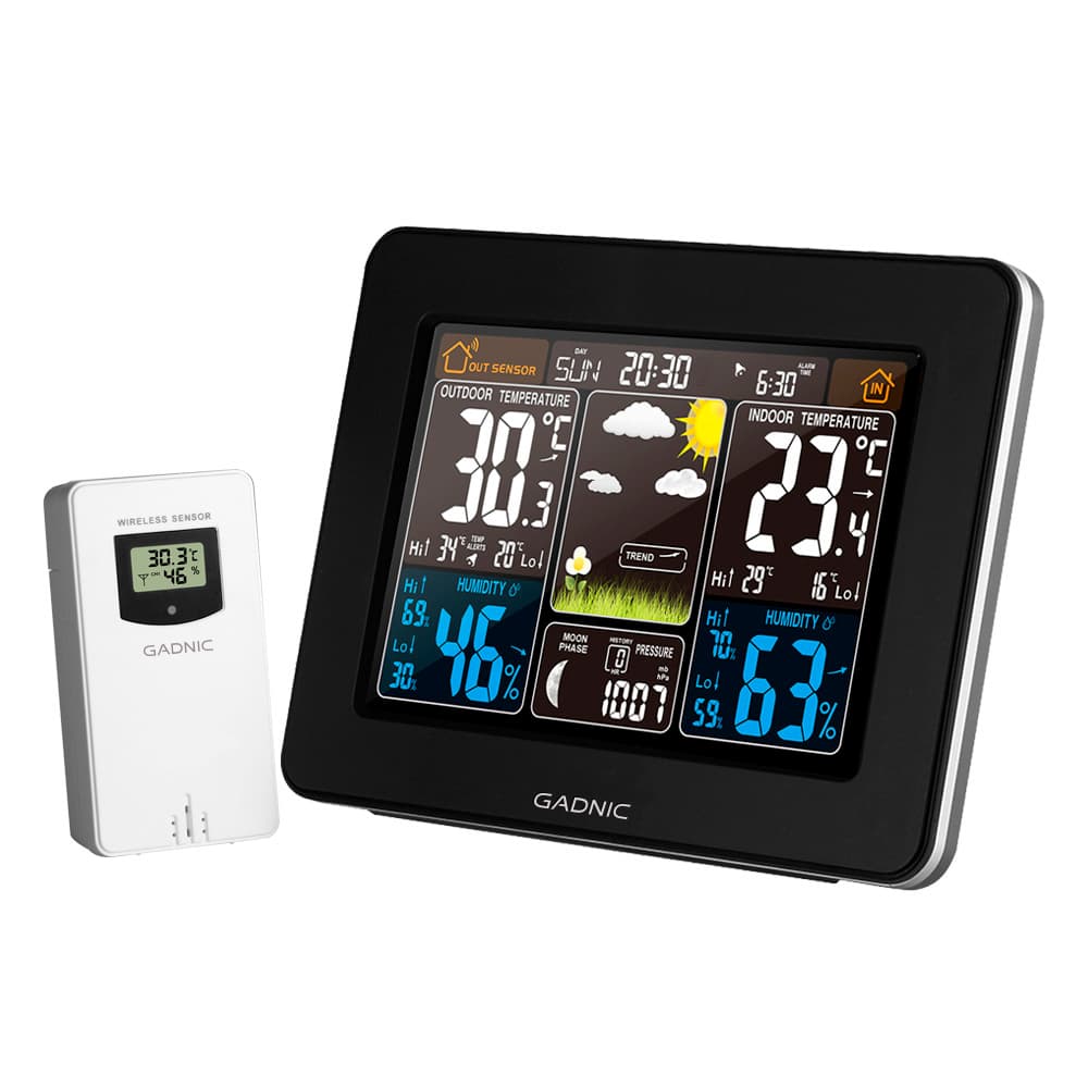 Termómetro Higrómetro Gadnic Estación meteorológica radio reloj con sensor exterior tecnología de sensor RF